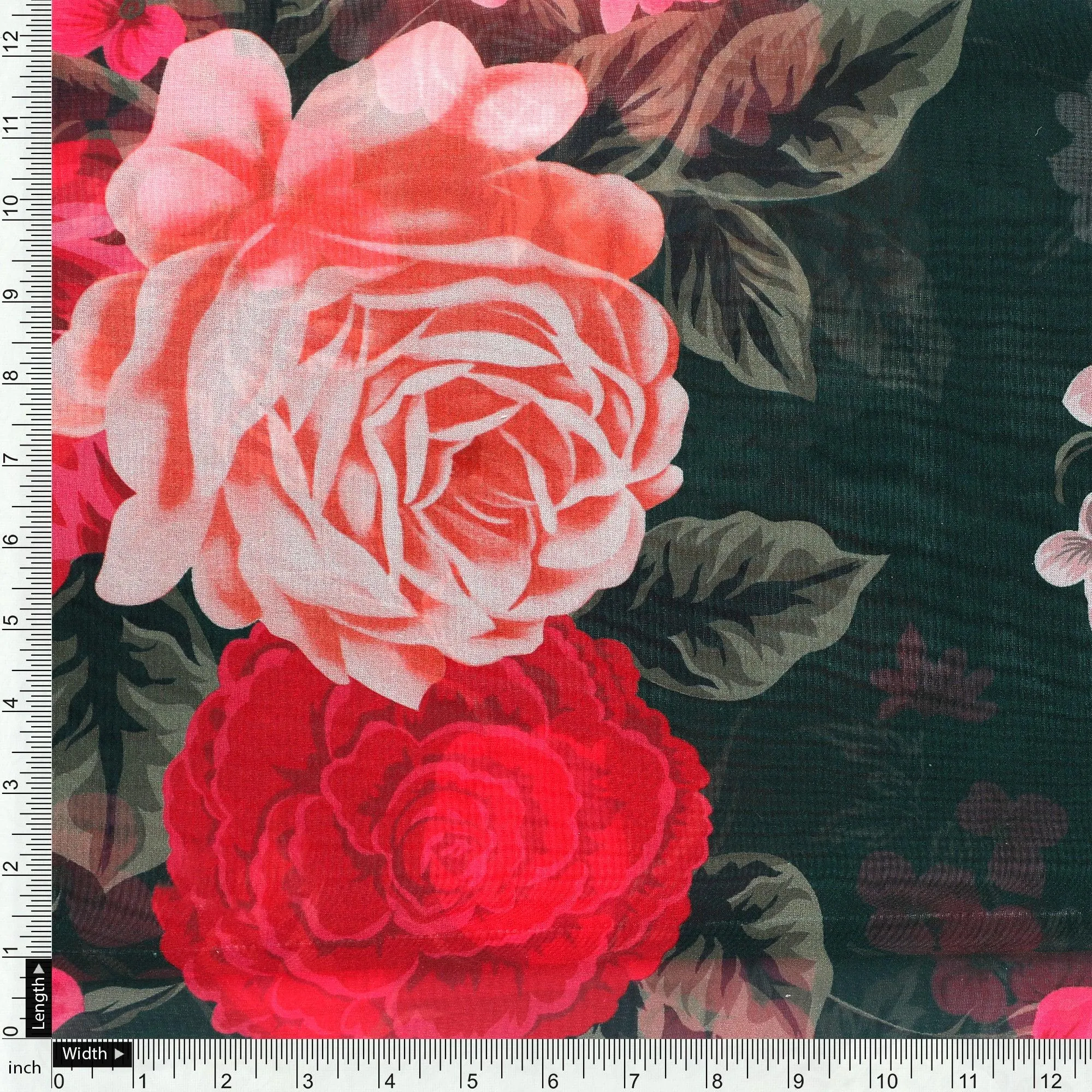 Beautiful Flower Pattern With Buds Digital Printed Fabric - Organza