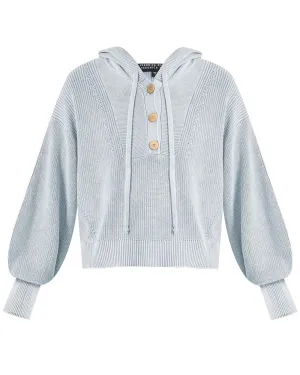 Blue Quarter Button Ursina Knit Hoodie