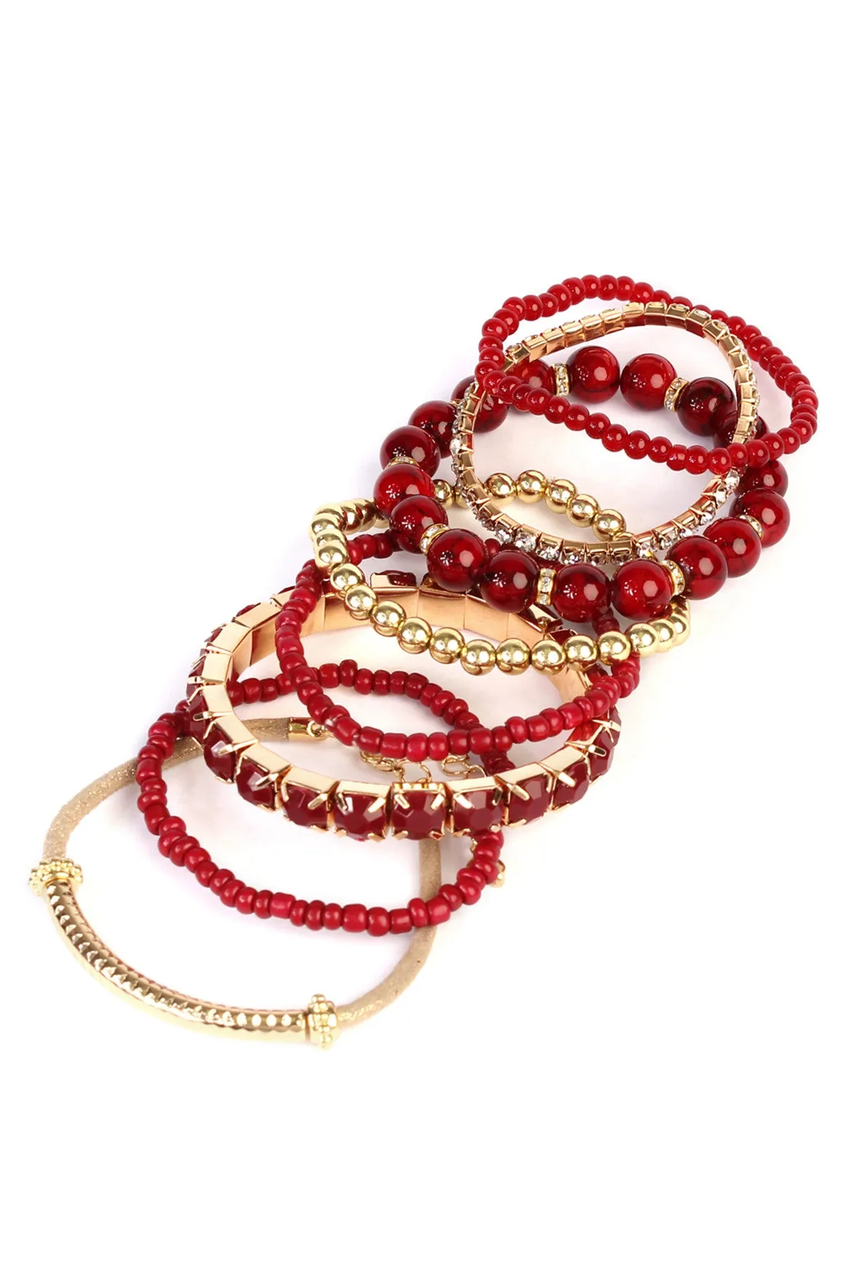 Burgundy Multicolor Stretch Bracelet - Pack of 6