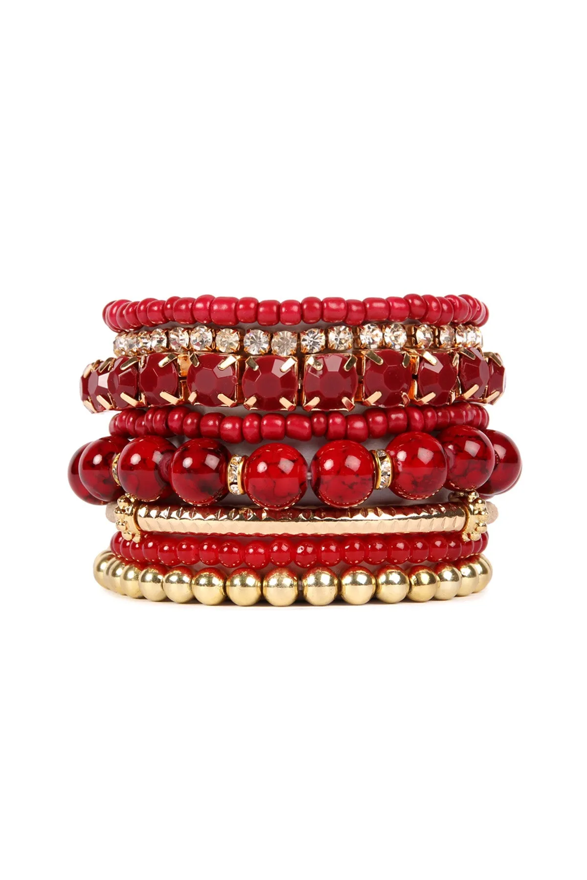 Burgundy Multicolor Stretch Bracelet - Pack of 6