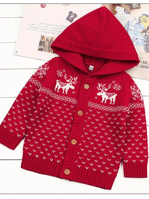 Christmas Tree Elk Crochet Hooded Cardigan Xmas Knitted Coat