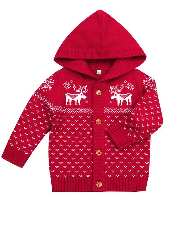 Christmas Tree Elk Crochet Hooded Cardigan Xmas Knitted Coat