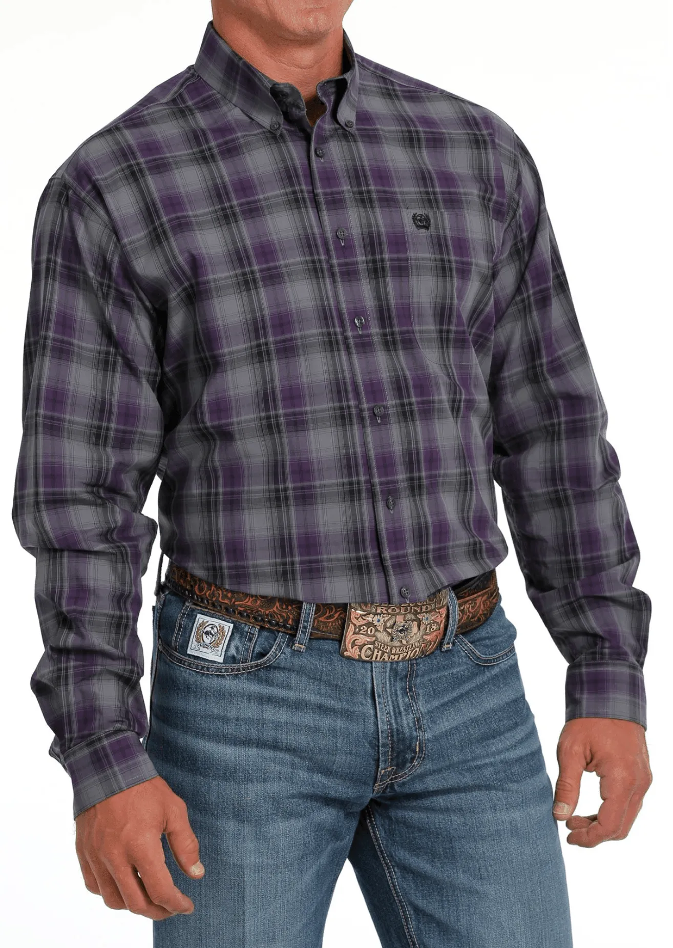 Cinch Men's Purple Plaid Button Long Sleeve Western Shirt MTW1105642