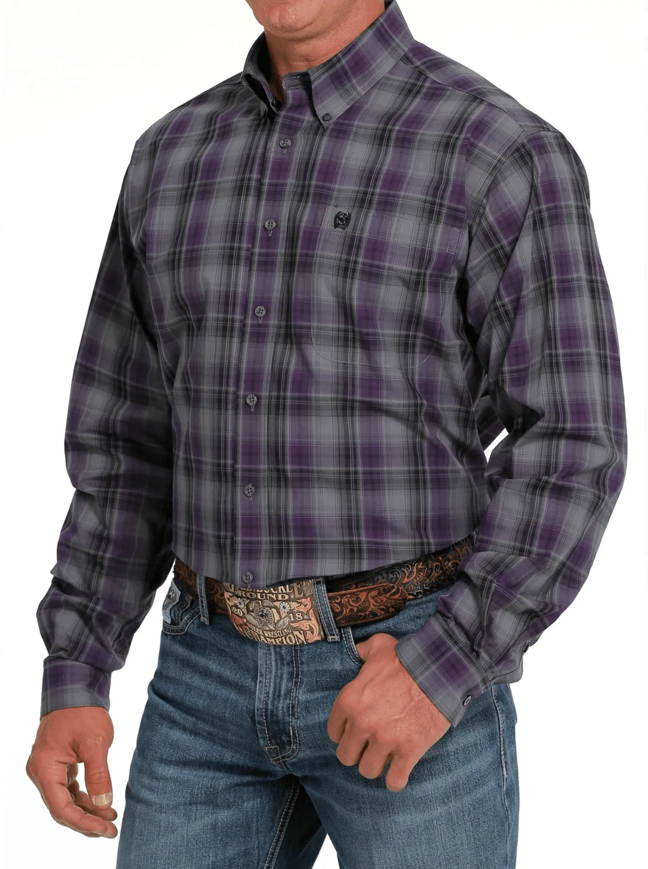 Cinch Men's Purple Plaid Button Long Sleeve Western Shirt MTW1105642