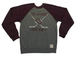 Colorado Avalanche Retro Brand Gray Maroon Fleece Lined Pullover Sweatshirt