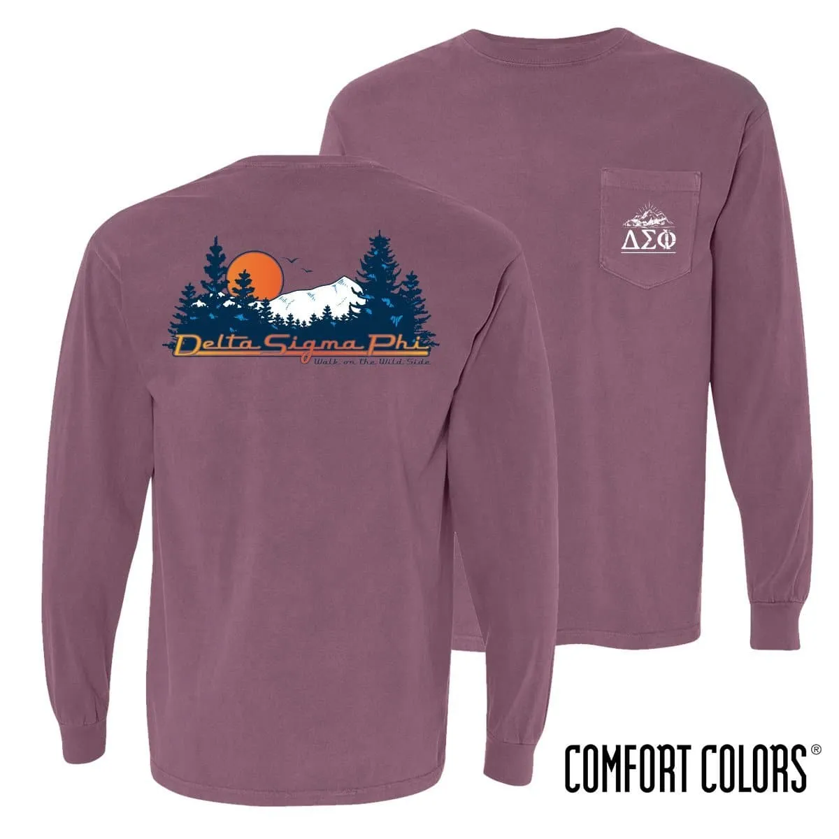 Delta Sig Comfort Colors Berry Retro Wilderness Long Sleeve Pocket Tee