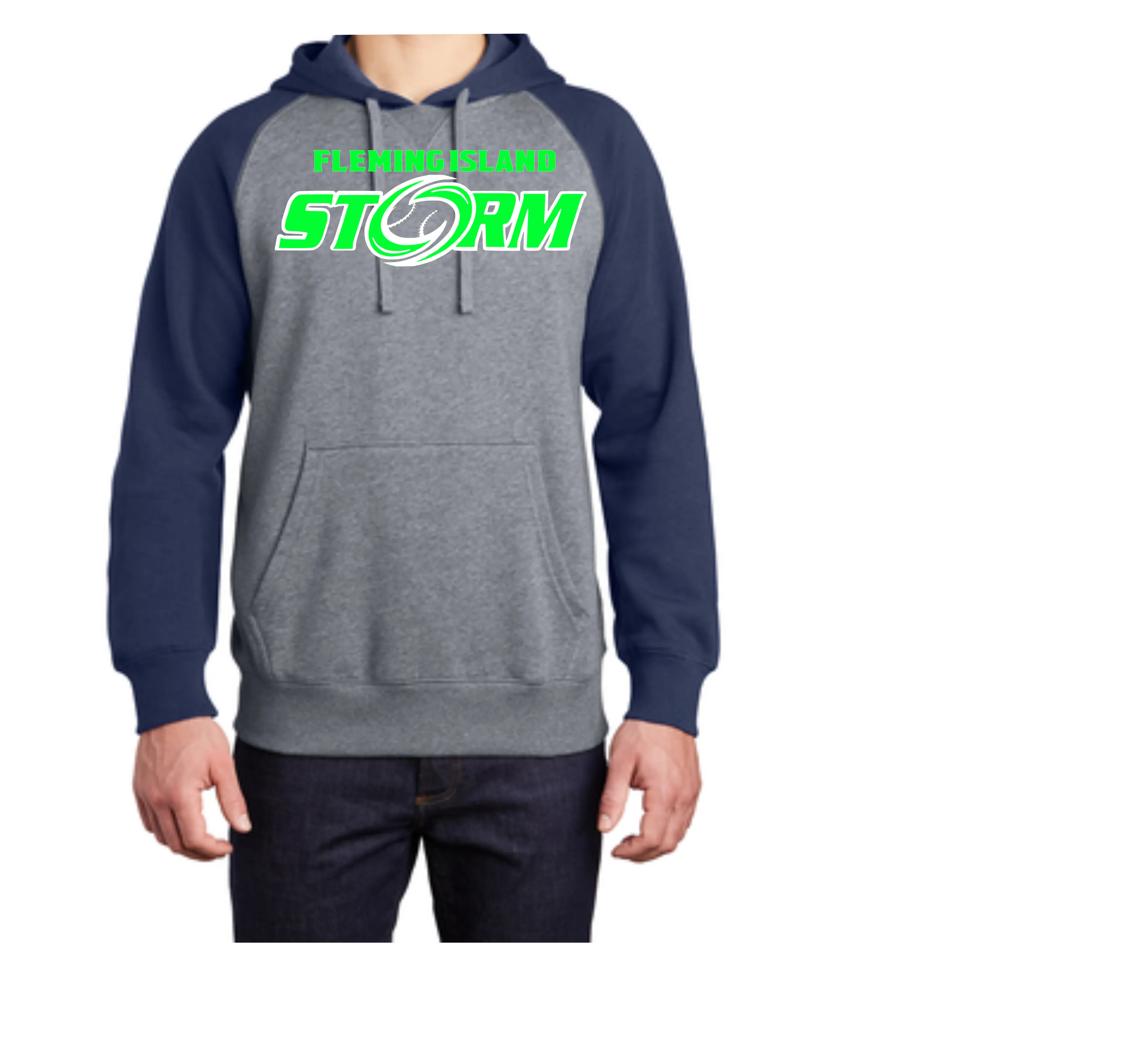 FLEN=MINIG ISLAND STORM UNISEX HOODIE NAVY AND GREY