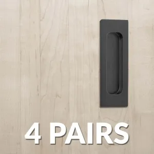 Four Pairs of Chester 120mm Sliding Door Oblong Flush Pulls - Matt Black Finish