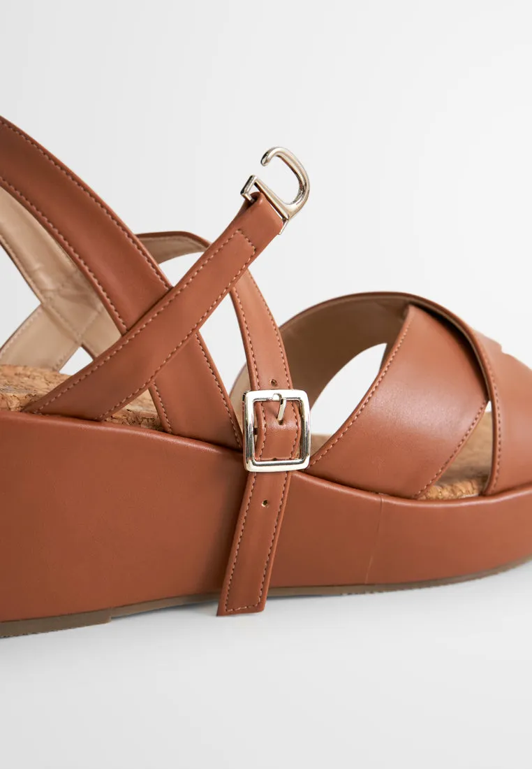 Freya Ankle Strap Cork Base Wedge Heels