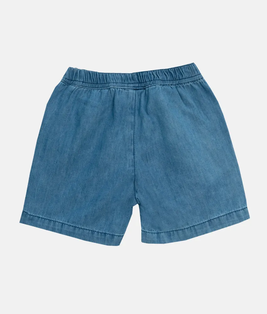 Girls Casual Denim Shorts - Flower Pockets