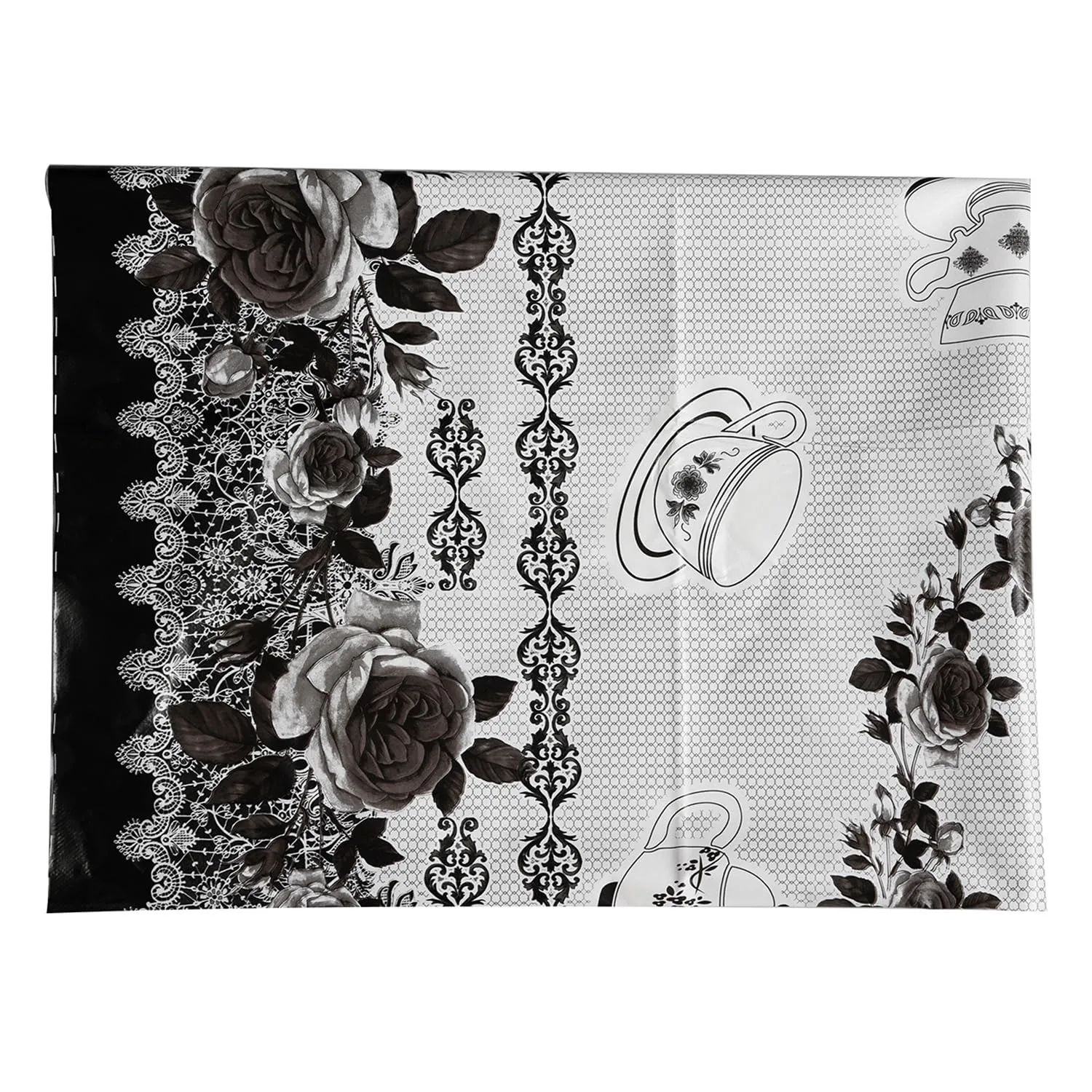 Heart Home Center Table Cover | PVC Cup Design with Floral Border Table Cover | Luxurious Table Protector Cover Without Lace for Home | 40x60 Inch | Black