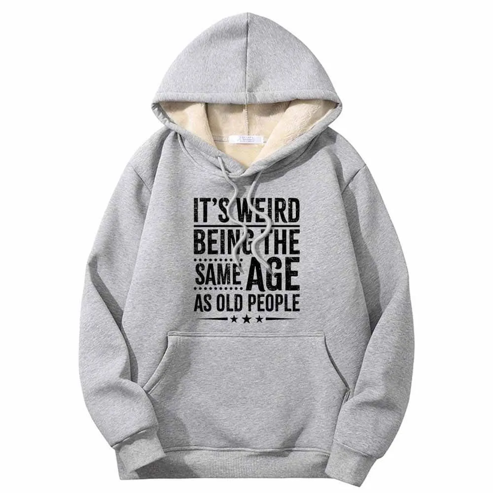 It's Weird Being Letters Crew Collar Fleece Sherpa Hoodie