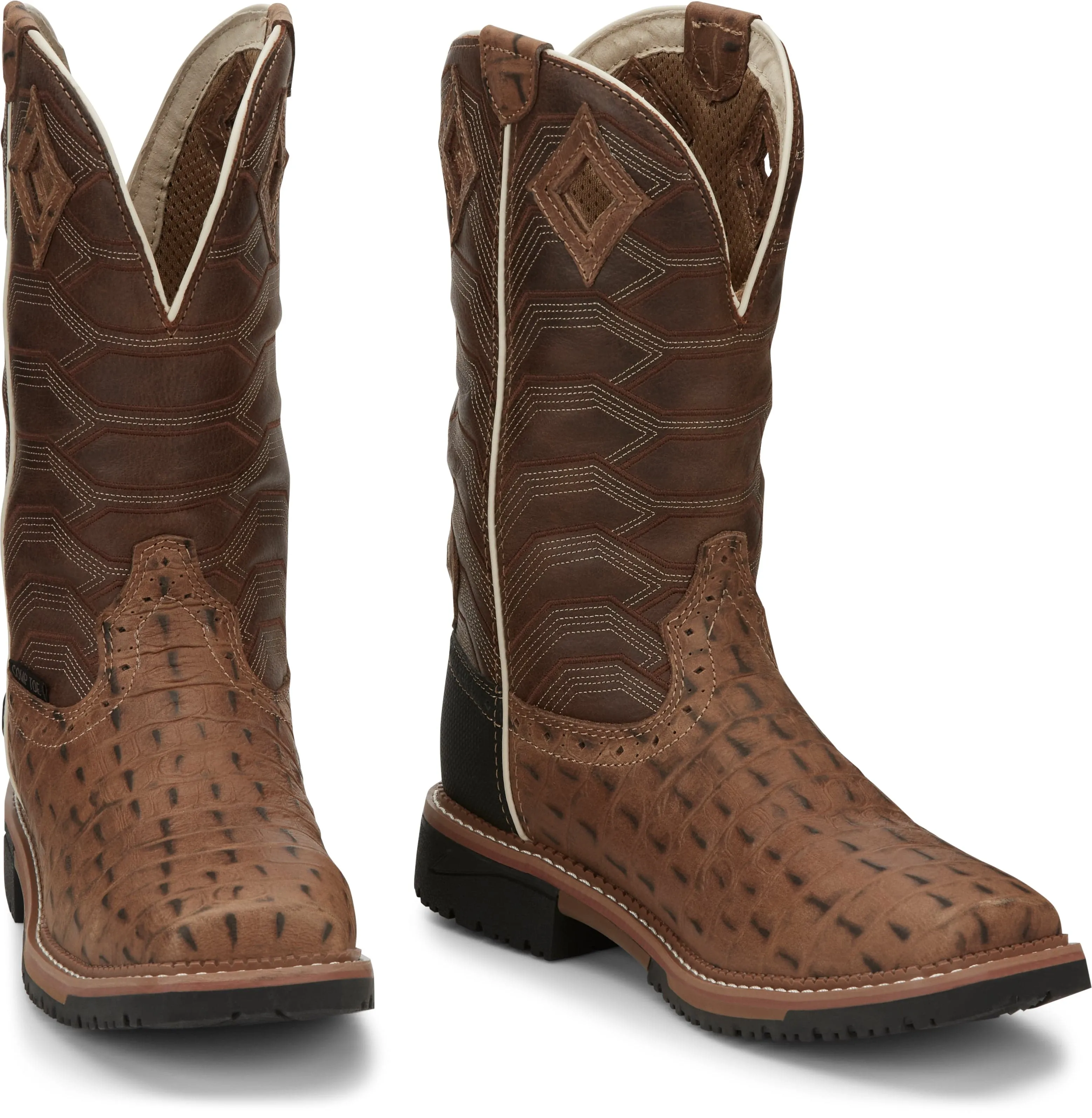 Justin Men’s Hybred Derrickman Caramel Croc Print Comp Toe Work Boots SE4839