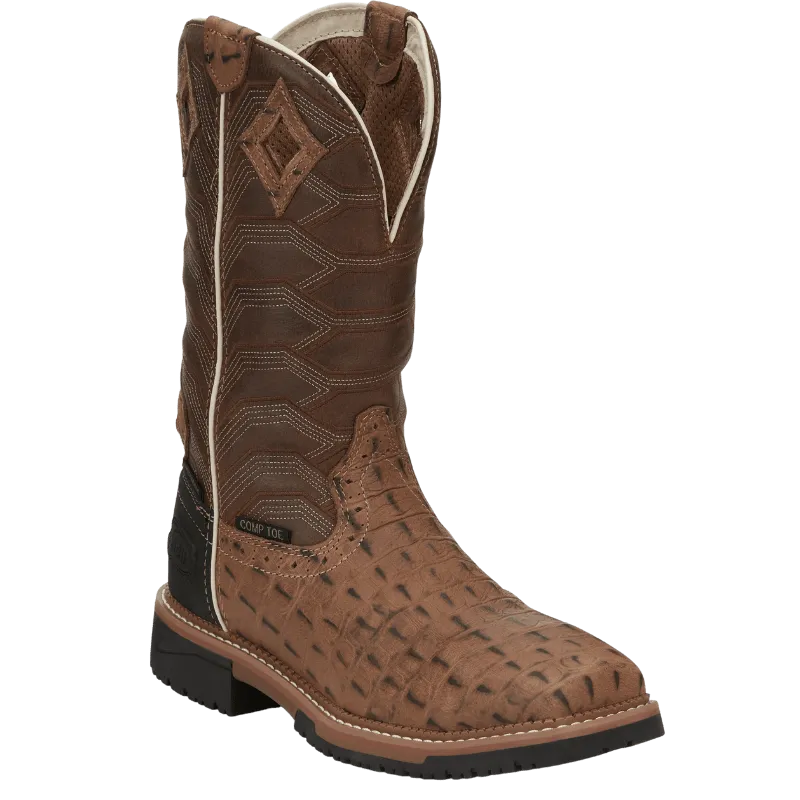 Justin Men’s Hybred Derrickman Caramel Croc Print Comp Toe Work Boots SE4839