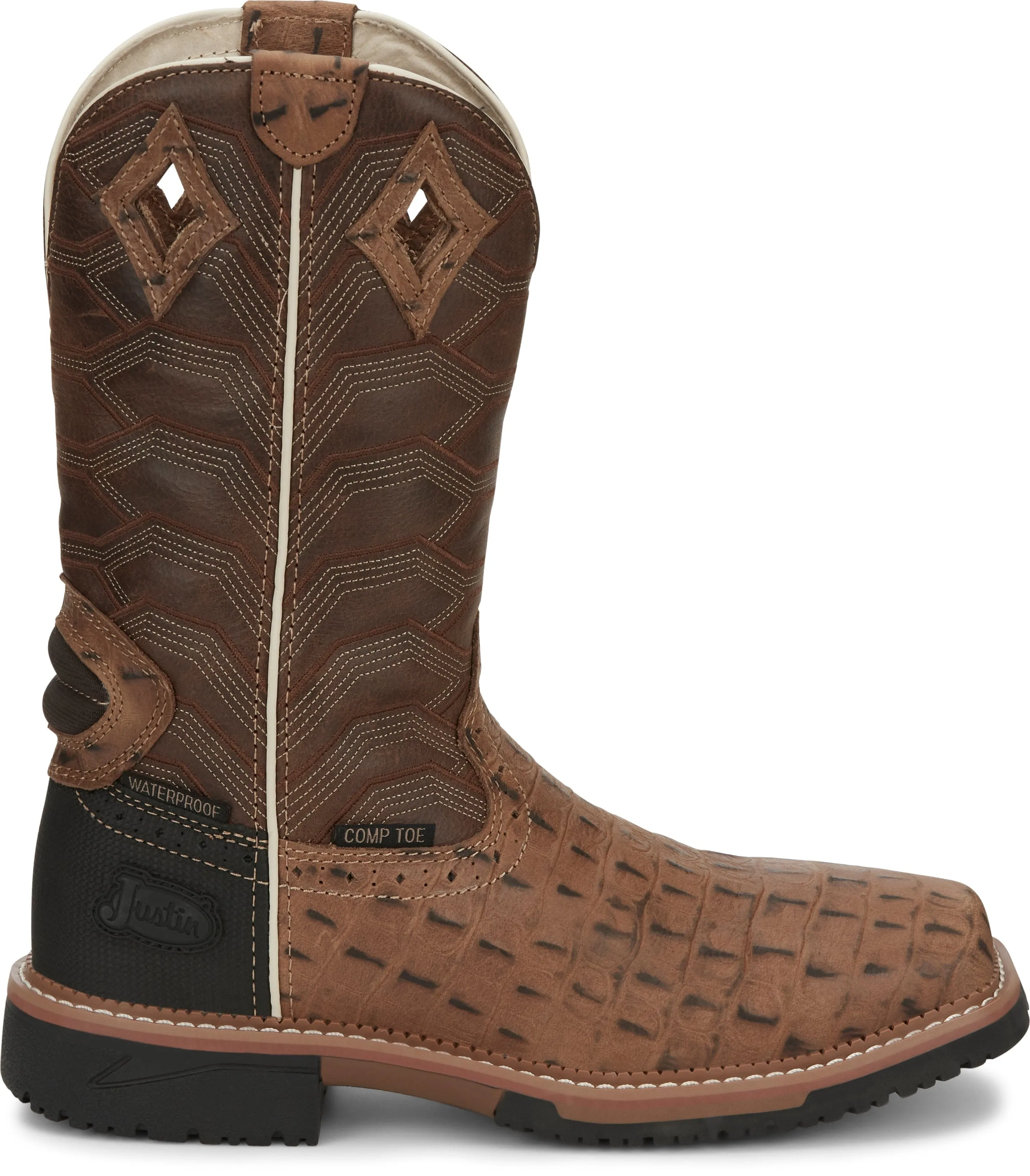 Justin Men’s Hybred Derrickman Caramel Croc Print Comp Toe Work Boots SE4839