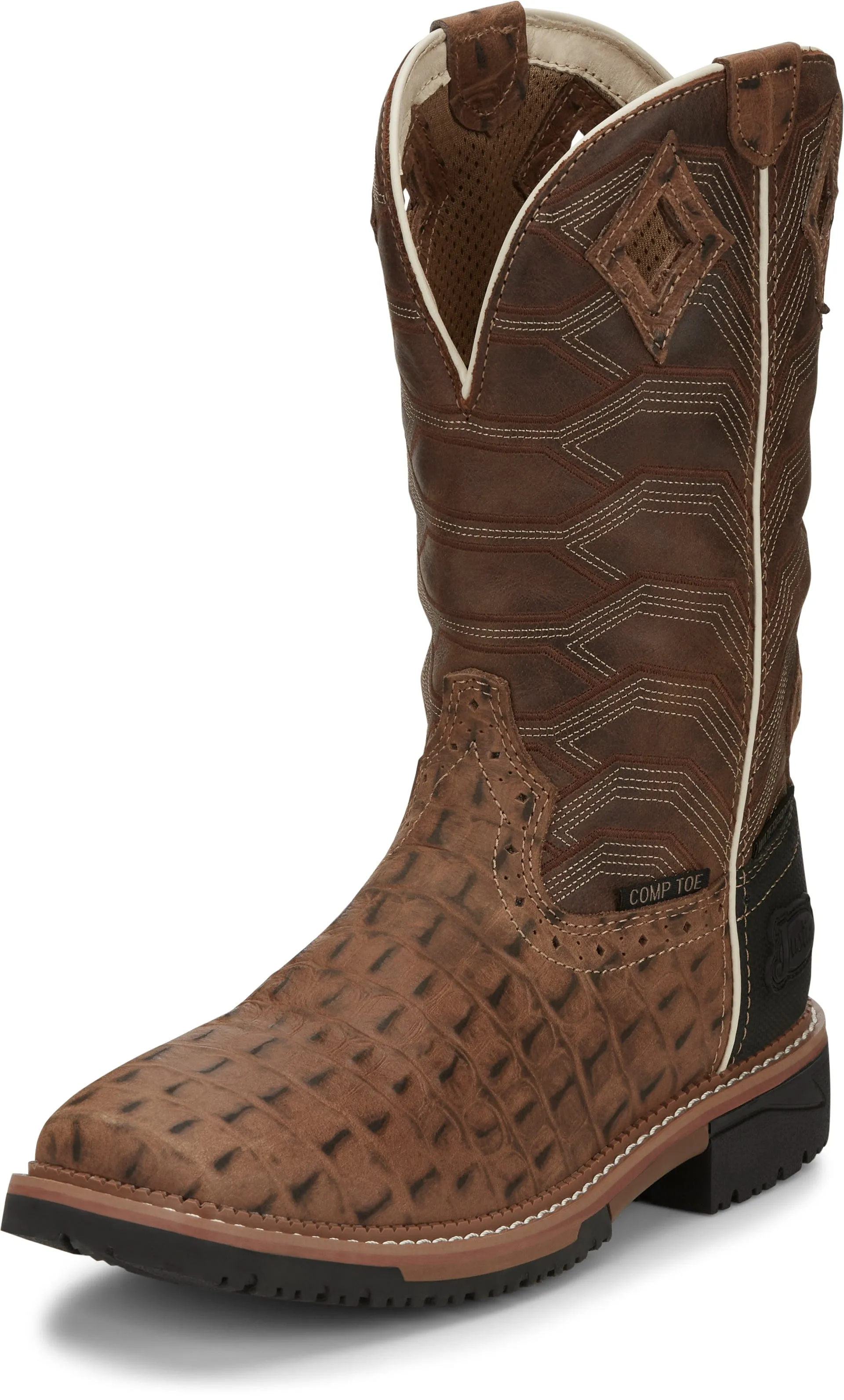 Justin Men’s Hybred Derrickman Caramel Croc Print Comp Toe Work Boots SE4839