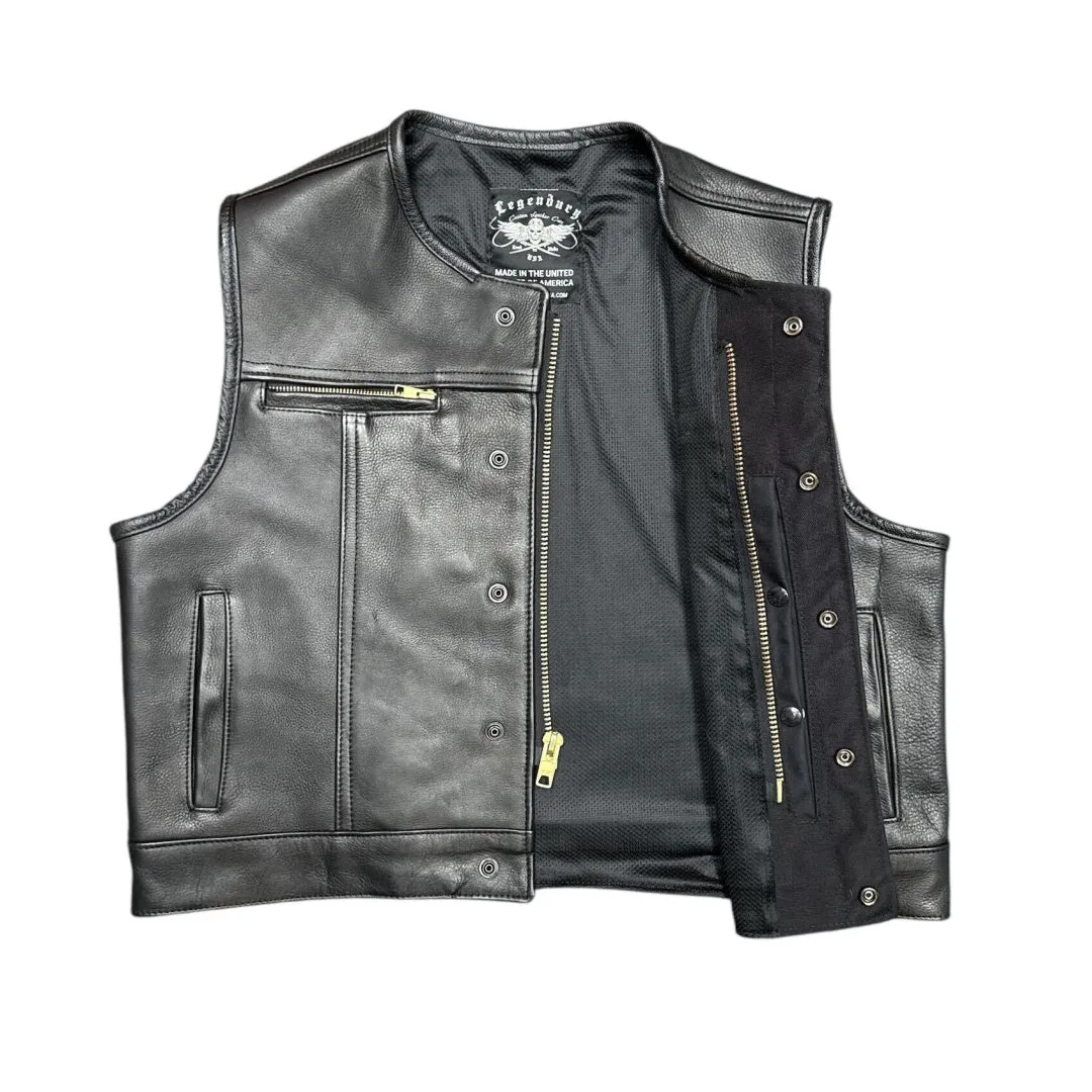 Legendary 'Lowlife Z' Black Cropped Leather Club Style Motorcycle Vest