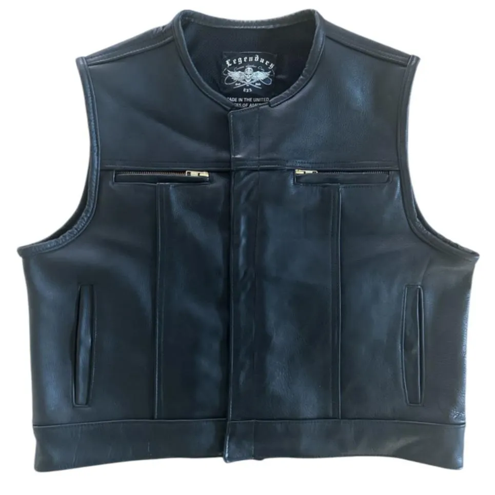 Legendary 'Lowlife Z' Black Cropped Leather Club Style Motorcycle Vest