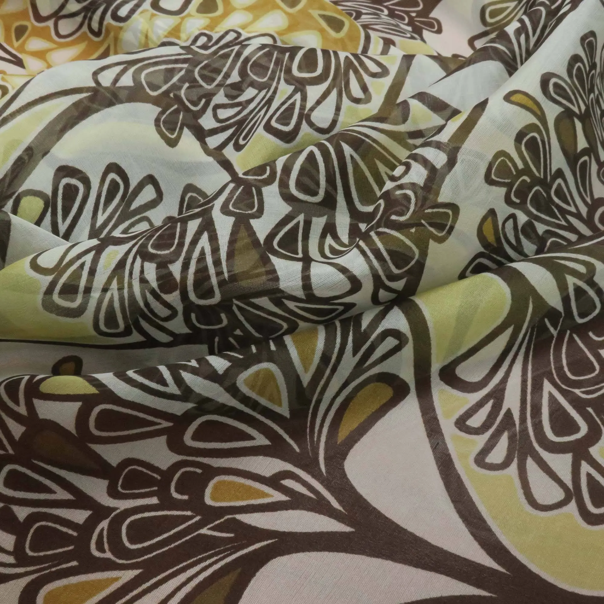 Light Brown Floral Abstract Printed Silk