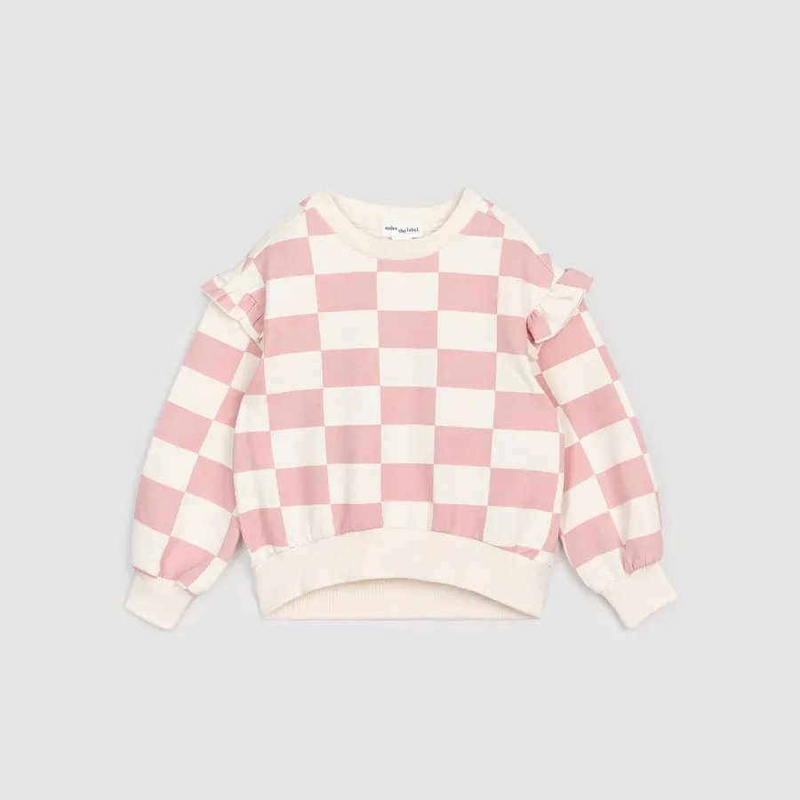 MIL Checkboard Sweatshirt in Pink & Cream