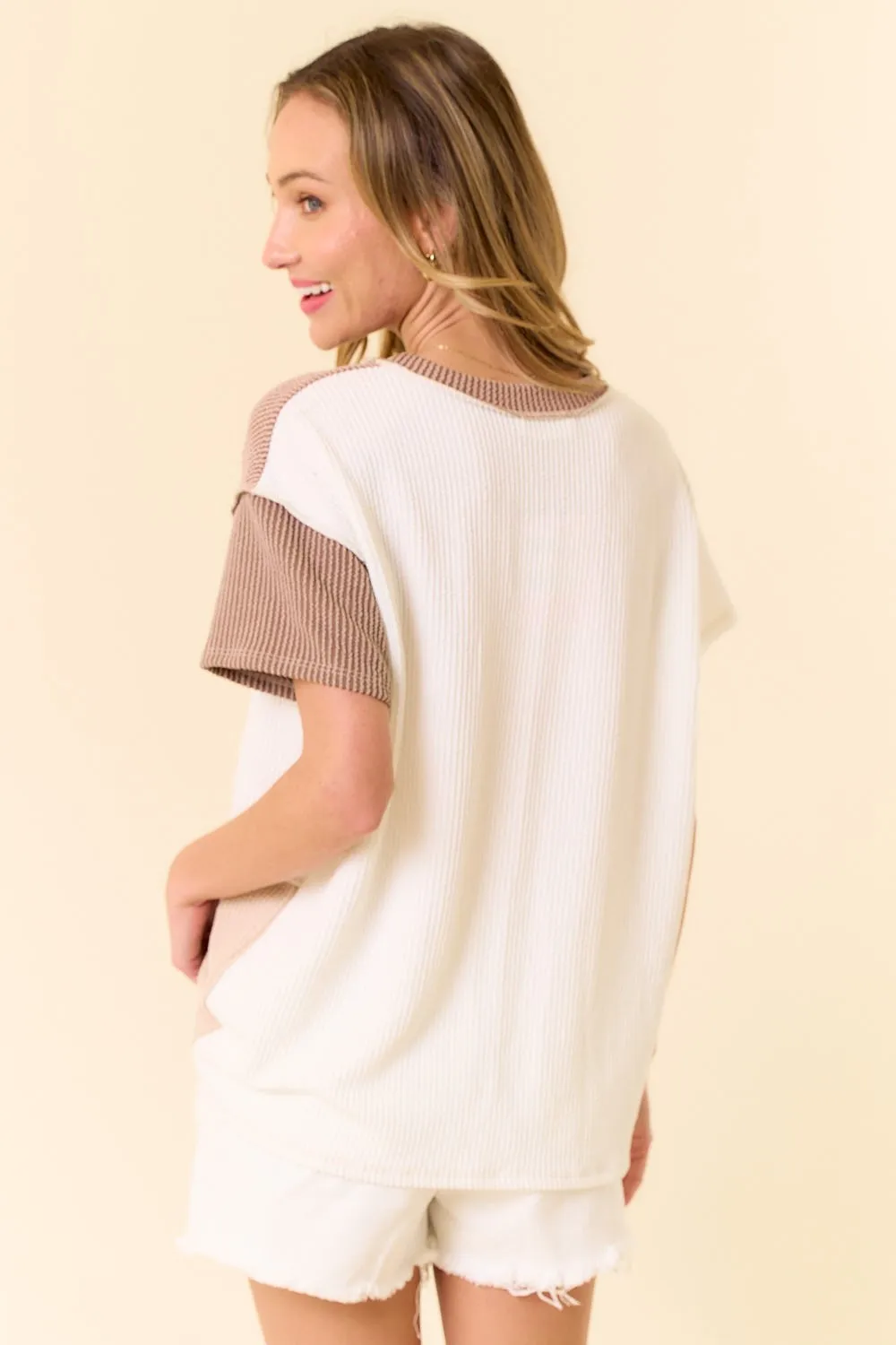 Neutral Color Block Ribbed Tee