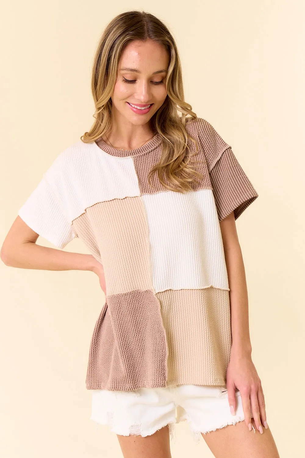 Neutral Color Block Ribbed Tee