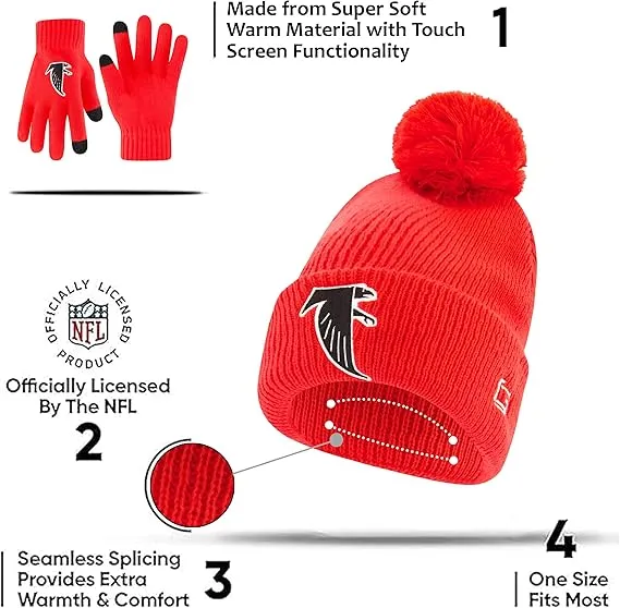 NFL Official Adults Super Soft Winter Beanie Knit Hat with Extra Warm Touch Screen Gloves|New York Jets