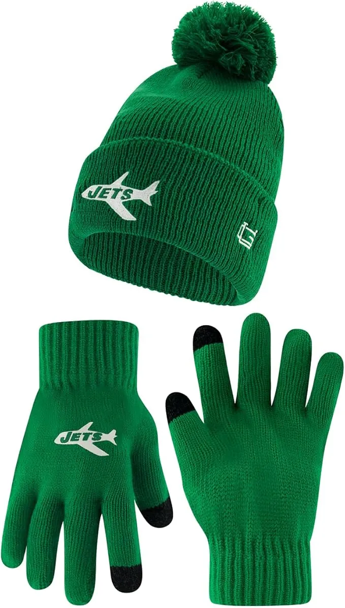 NFL Official Adults Super Soft Winter Beanie Knit Hat with Extra Warm Touch Screen Gloves|New York Jets