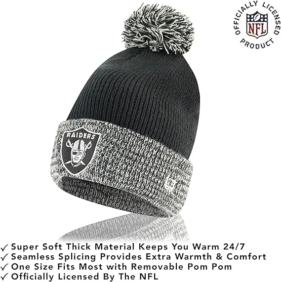 NFL Official Youth Super Soft Two Tone Winter Beanie Knit Hat with Extra Warm Touch Screen Gloves|Las Vegas Raiders