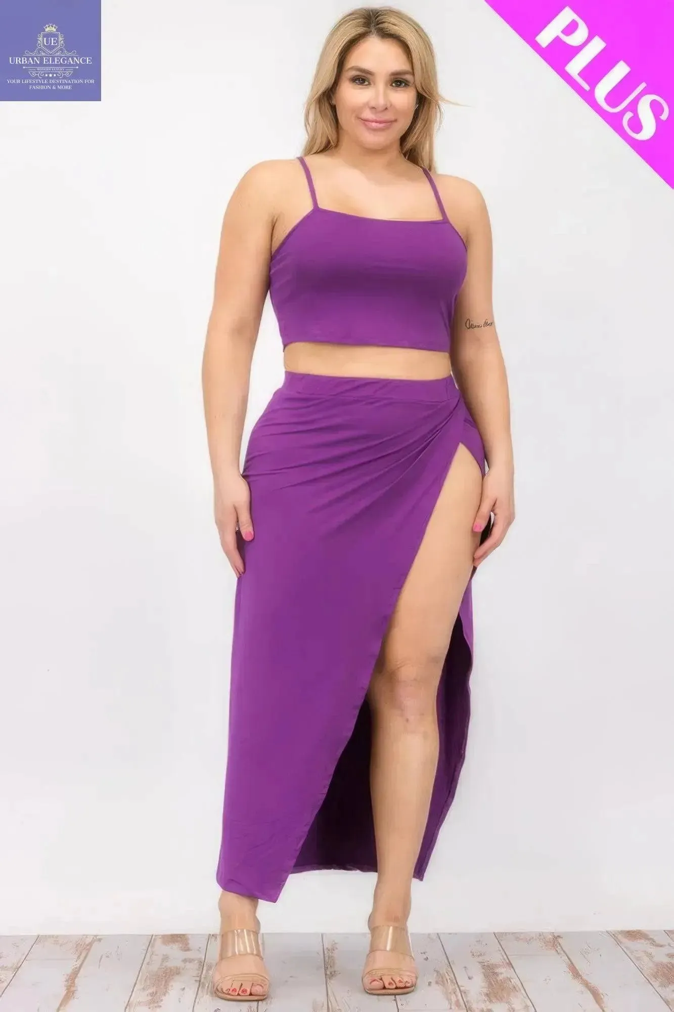 Plus Size Crop Cami & Maxi Skirt Set