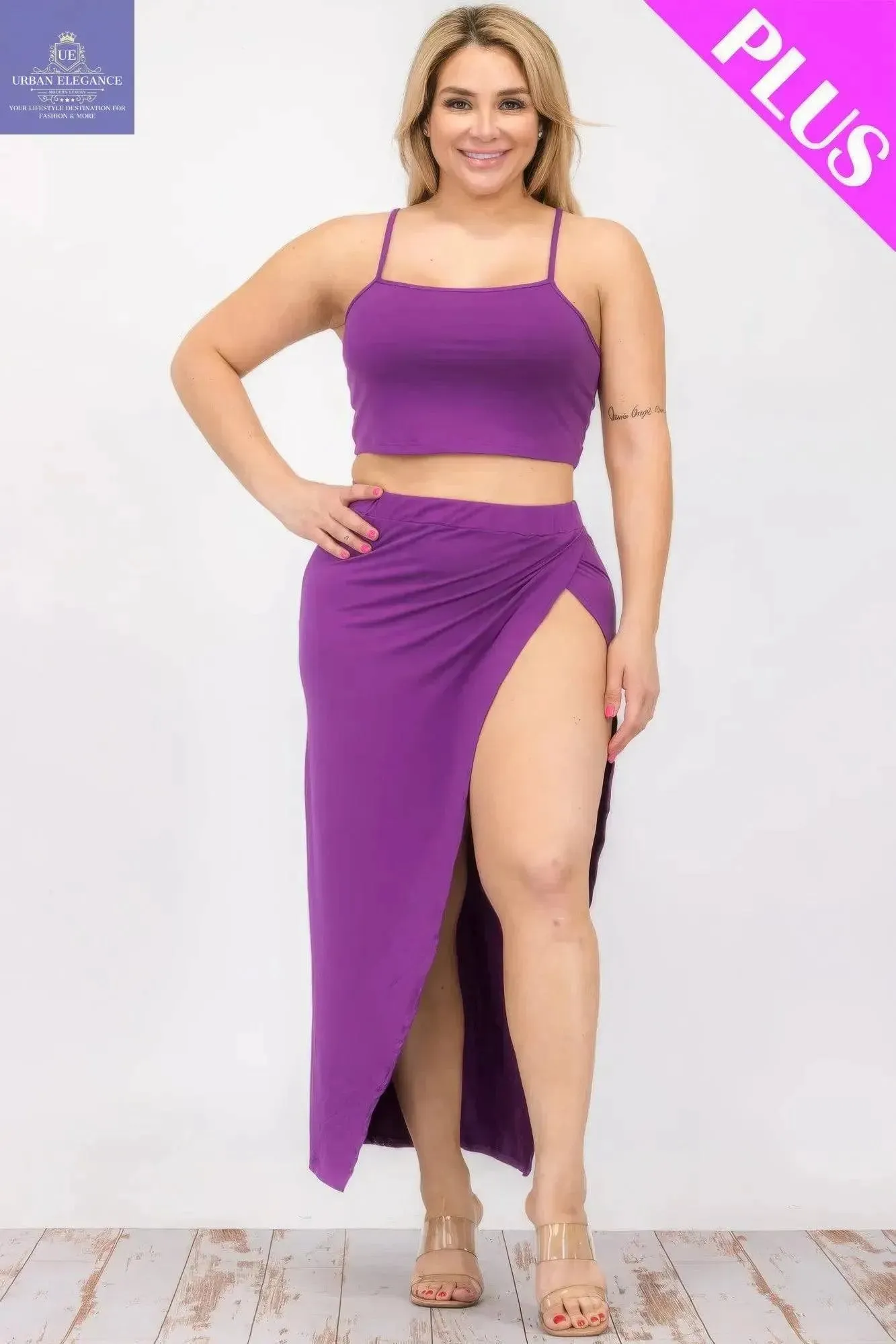 Plus Size Crop Cami & Maxi Skirt Set