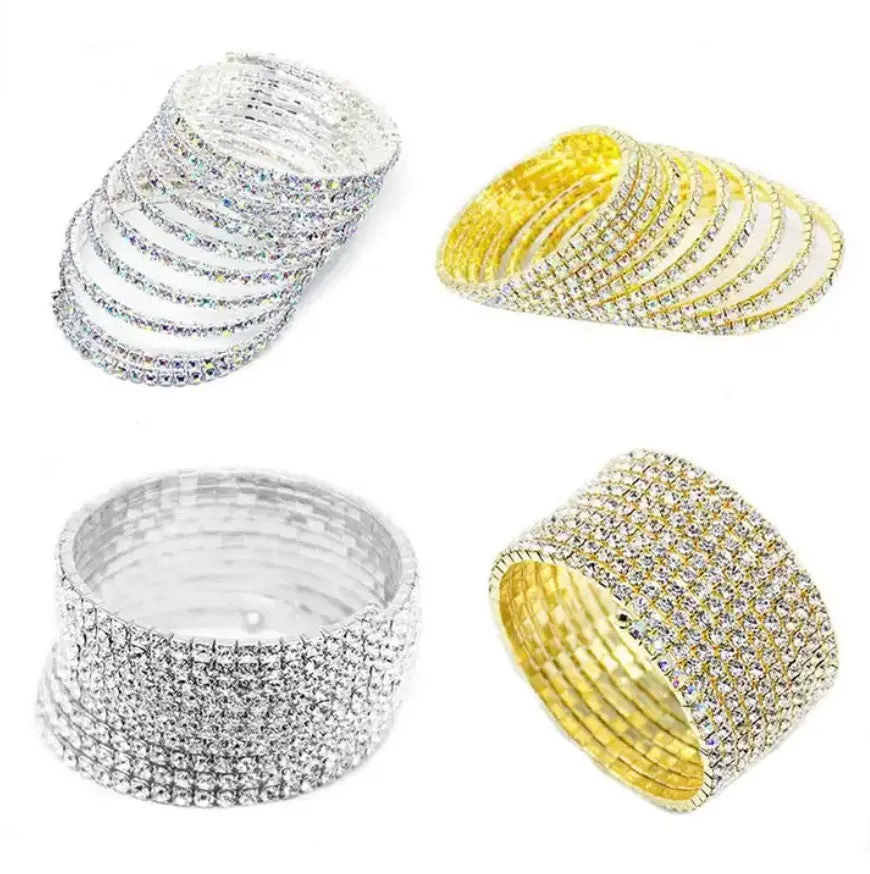 Racquel Ten Rows Wrap Cuff Bracelet | Rhinestone