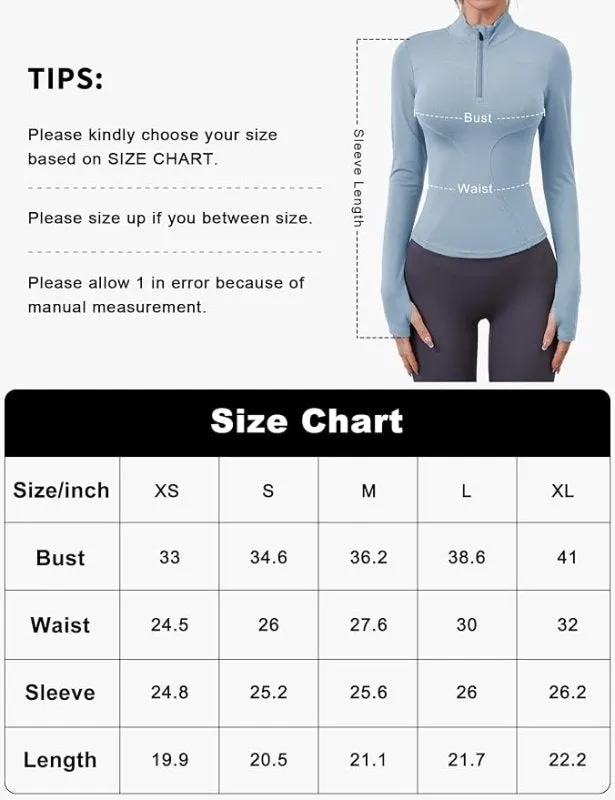 Rapbin Women's Gym Tops Long Sleeve Sports T-Shirt Workout Running Hiking Top for Ladies 1/4 Zip Sweatshirt with Thumb Holes