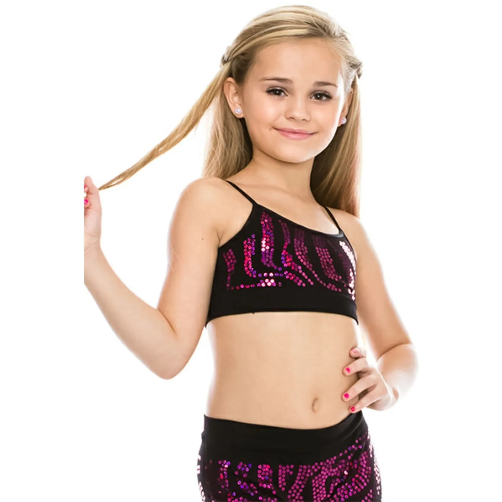 SALE - CHILDS ZEBRA SEQUIN SEAMLESS CAMISOLE CROP TOP