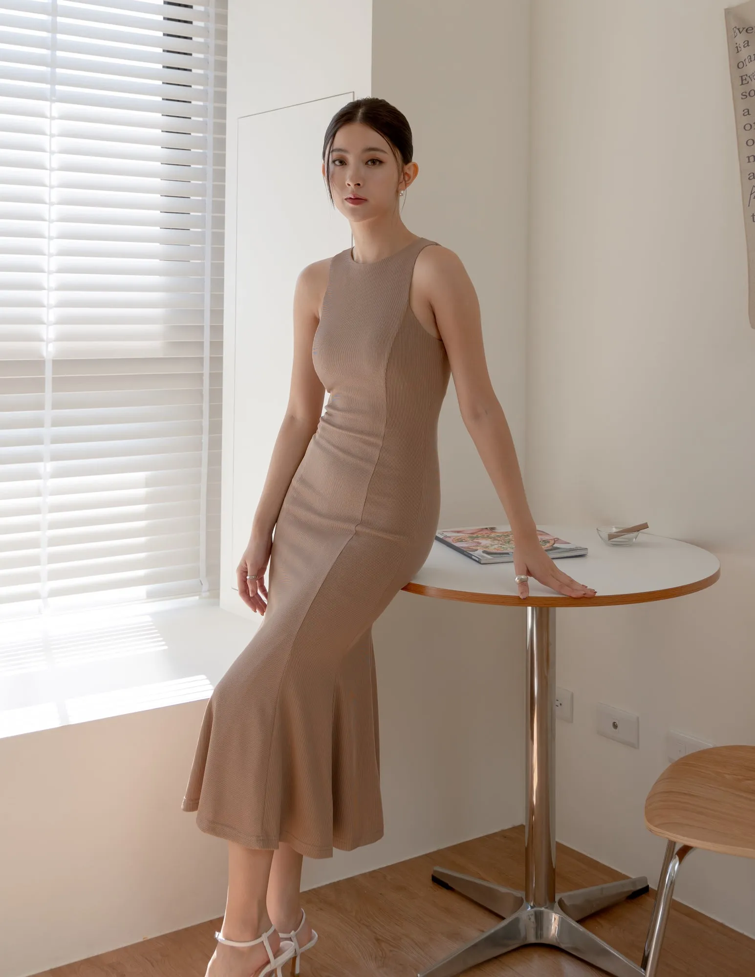 Sansa Padded Dress in Taupe