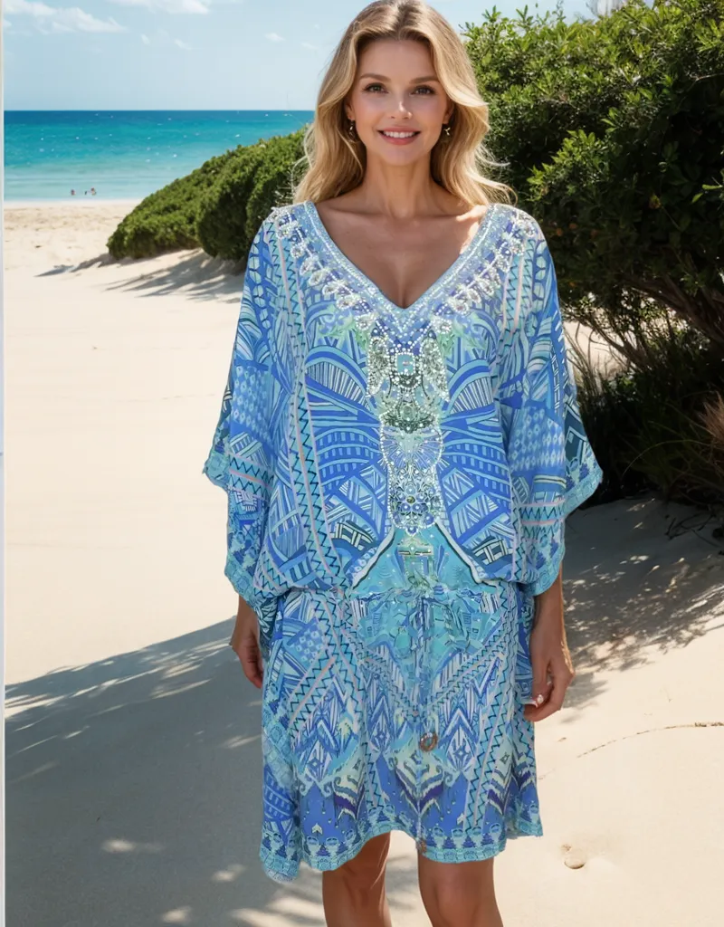 Short Silk Embellished Kaftan Geo