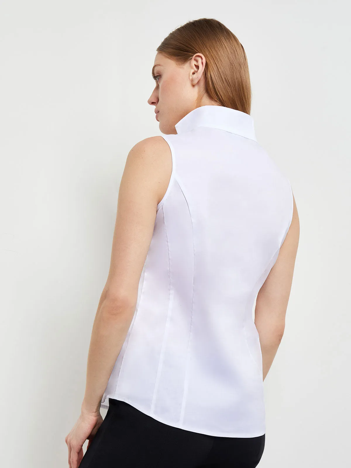 Sleeveless Stretch Cotton Blouse, White