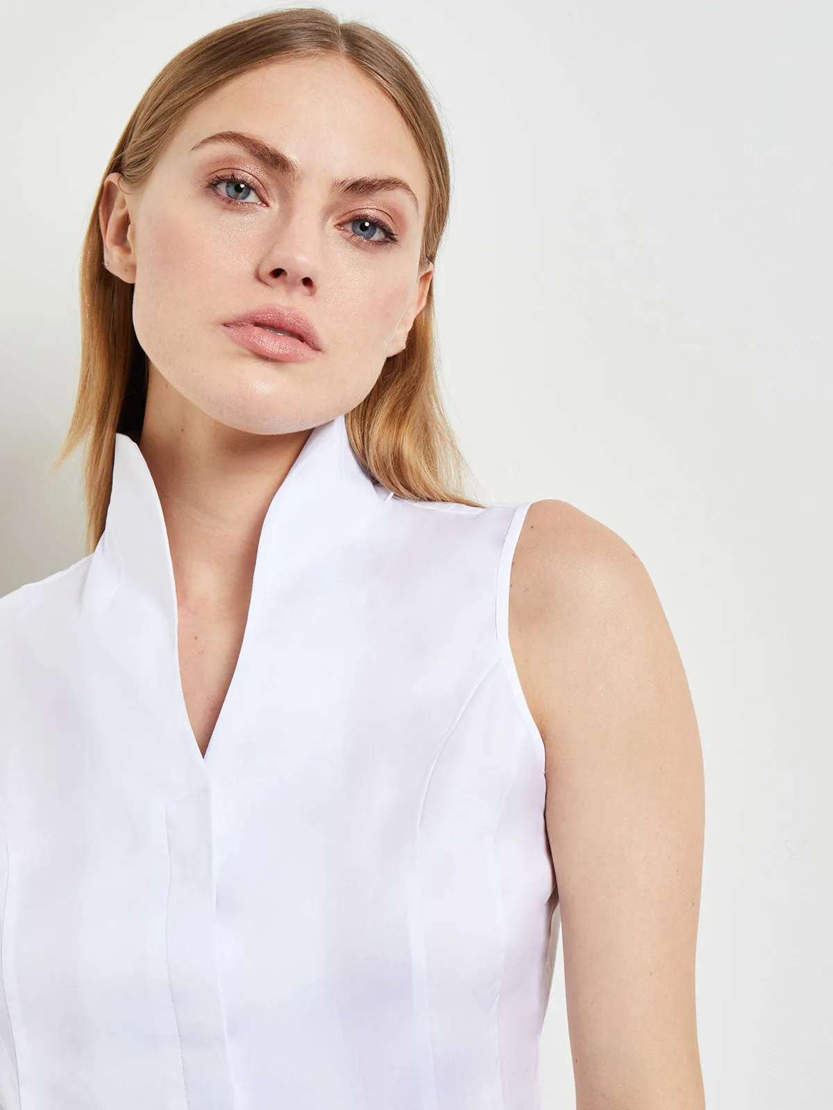 Sleeveless Stretch Cotton Blouse, White