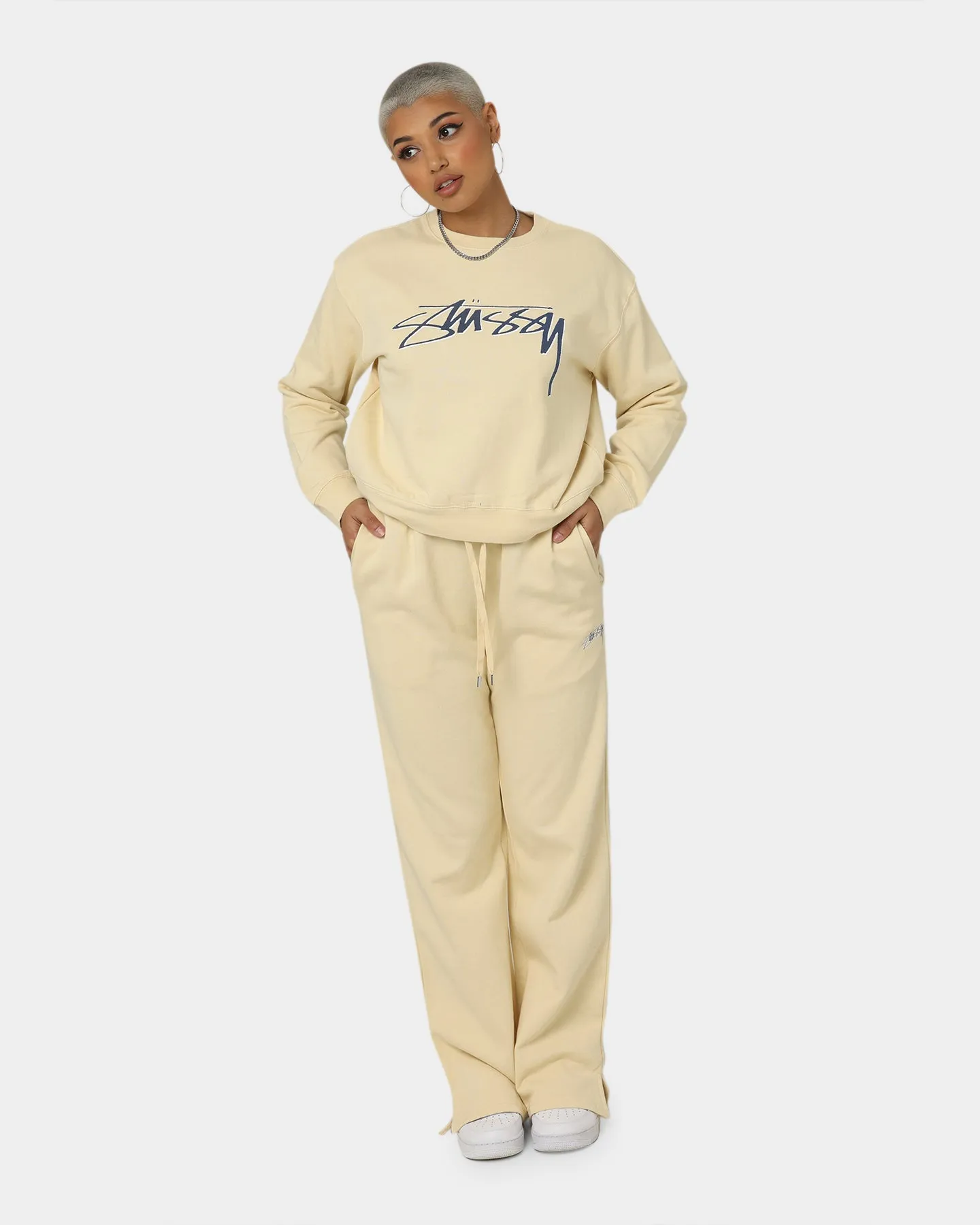 Stussy Women's Shadow Script Wide Track Pants Vanilla