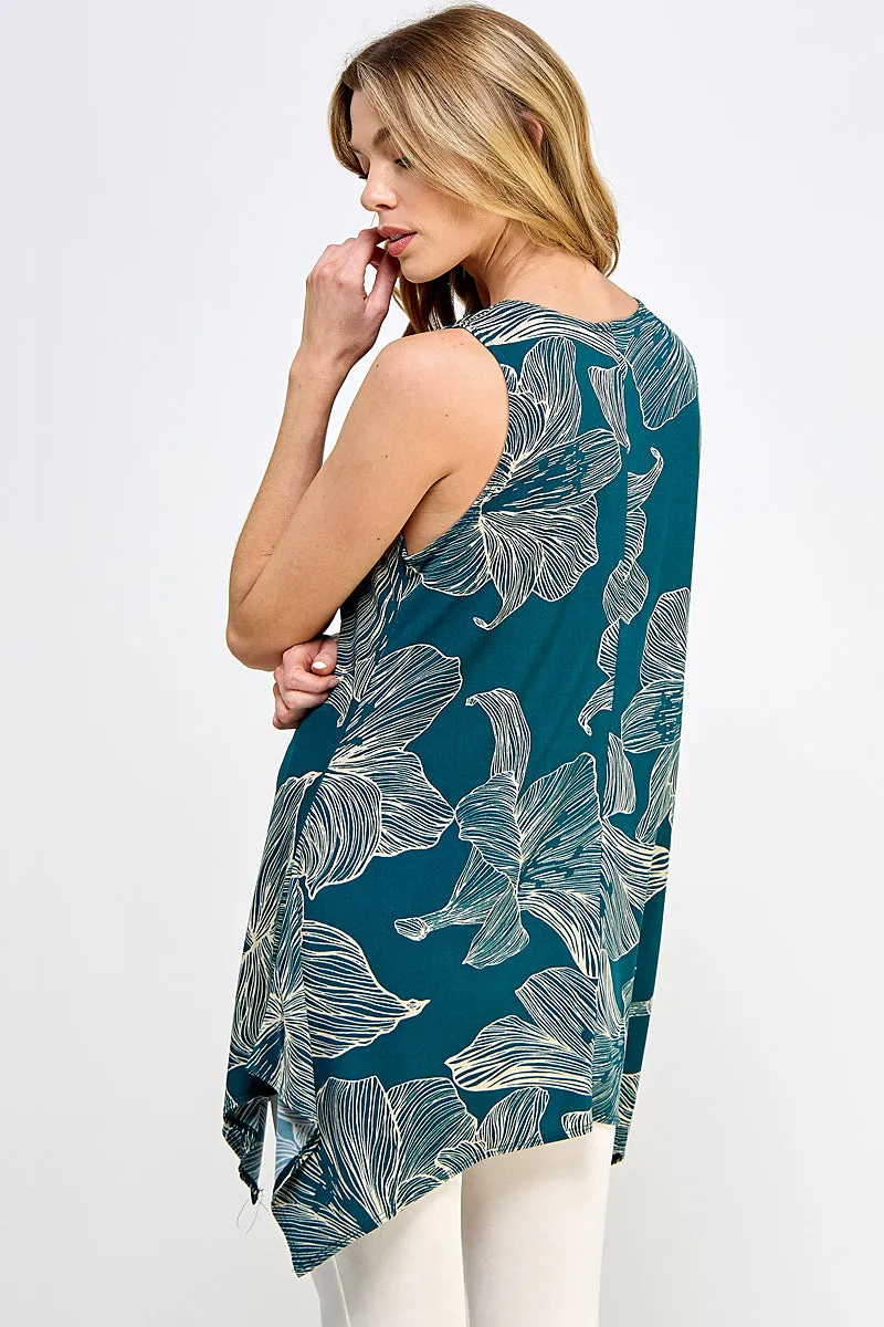 Tropical Hibiscus HIT Shark Bite Hem Tank- 2057HT-TRP1-W350