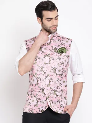 VASTRAMAY Pink Floral Nehru Jacket