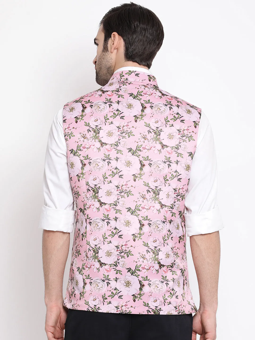 VASTRAMAY Pink Floral Nehru Jacket