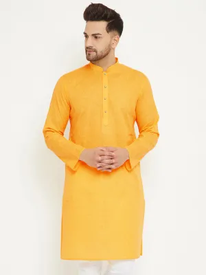 VM BY Vastramay Men's Yellow Cotton Blend Kurta