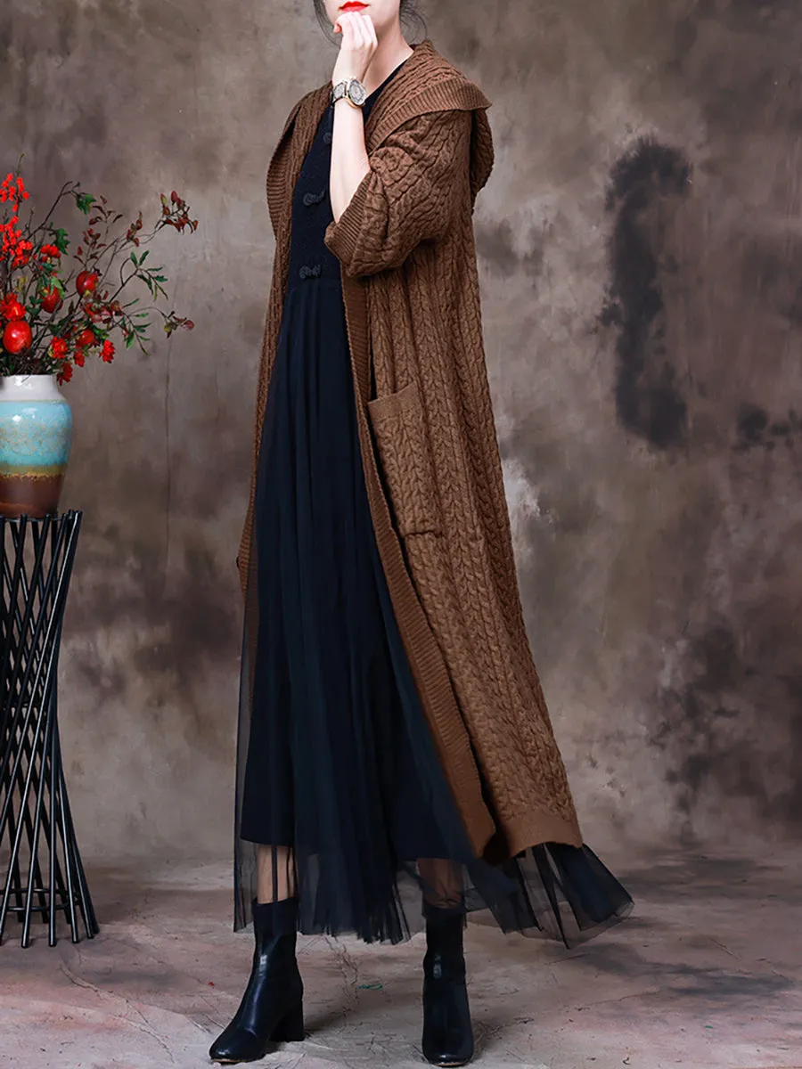 Women Casual Hooded Knee-Length Sweater Coat