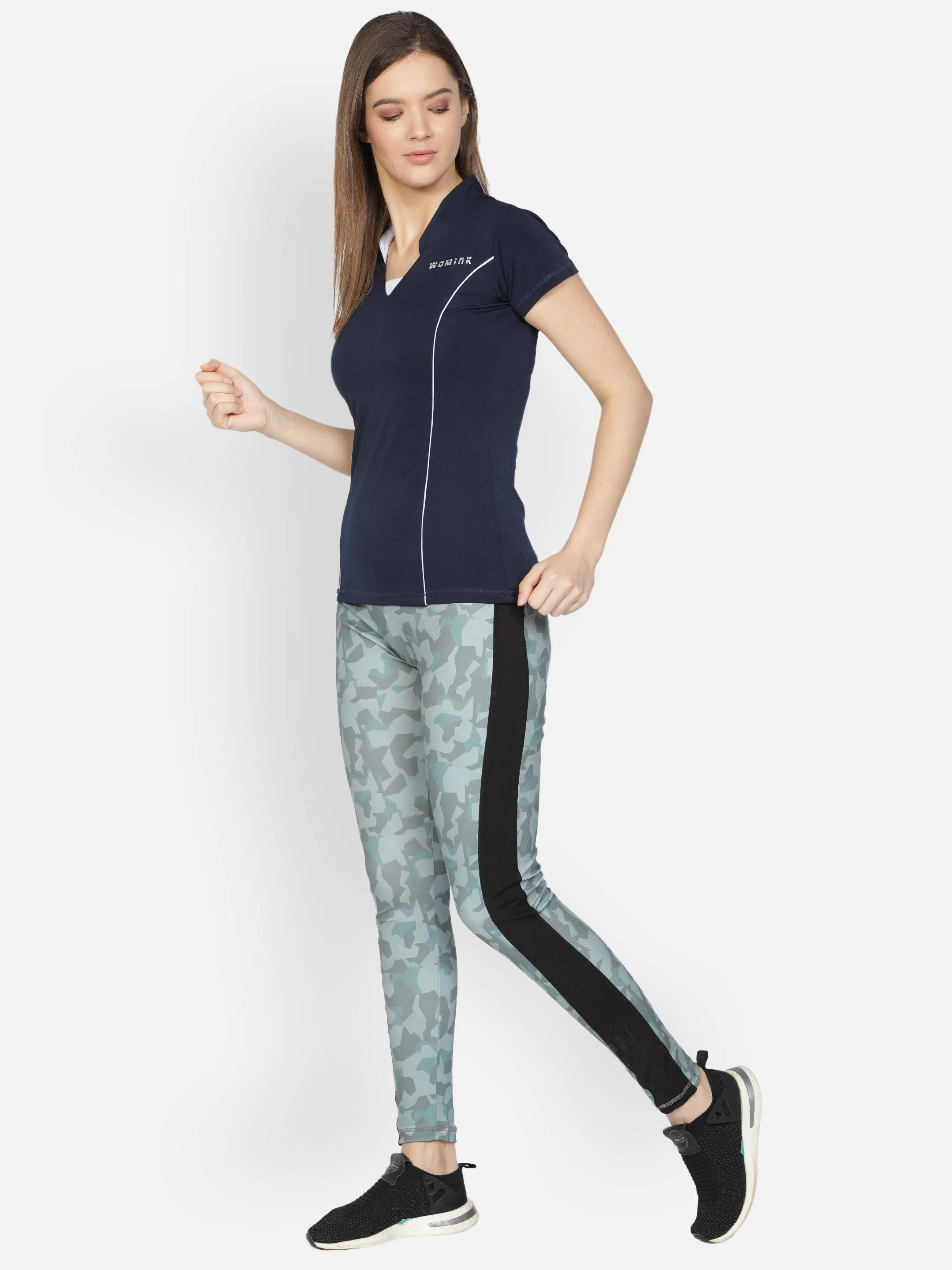 Women's Navy Stretchable Active Tshirt