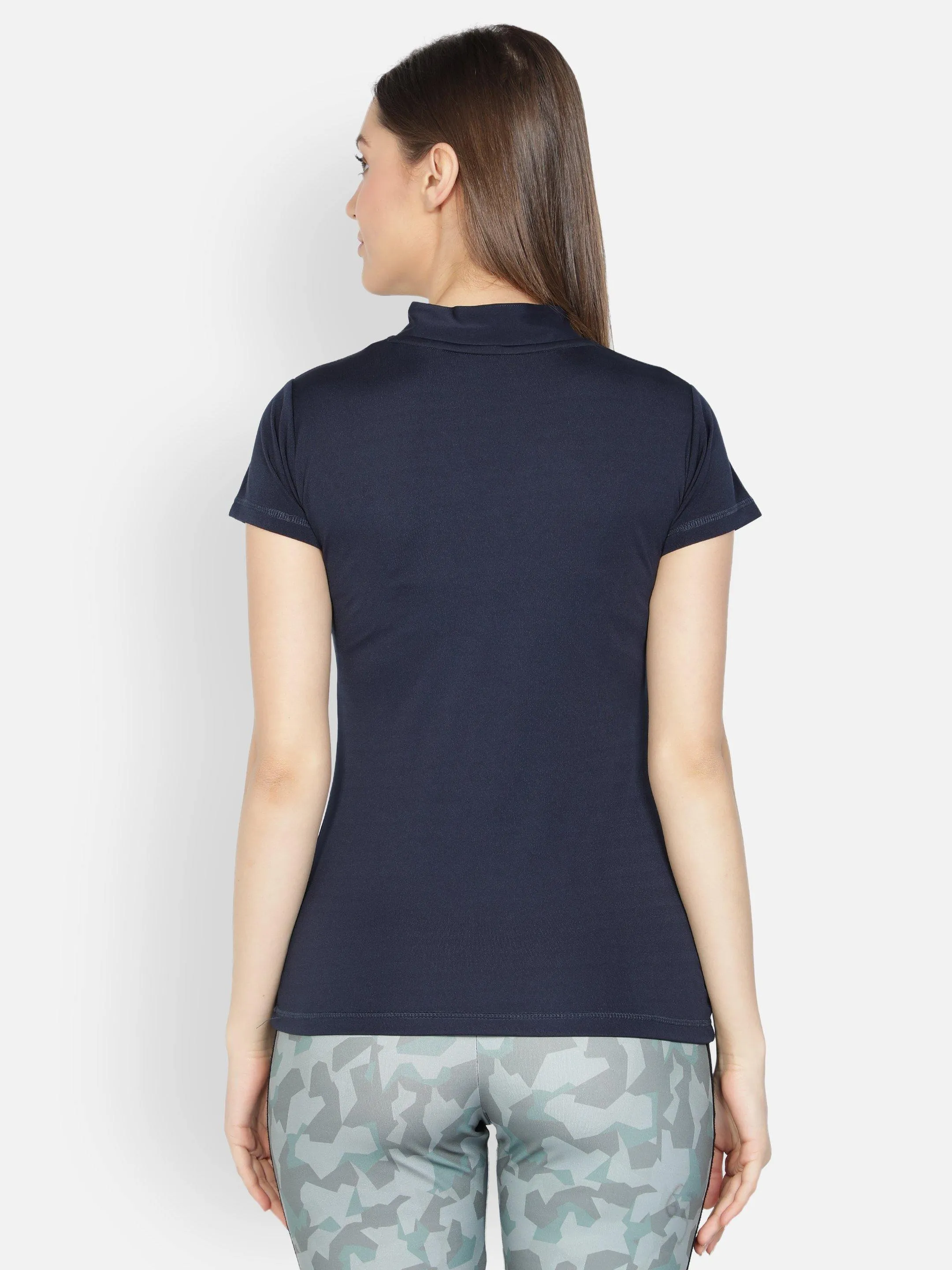 Women's Navy Stretchable Active Tshirt