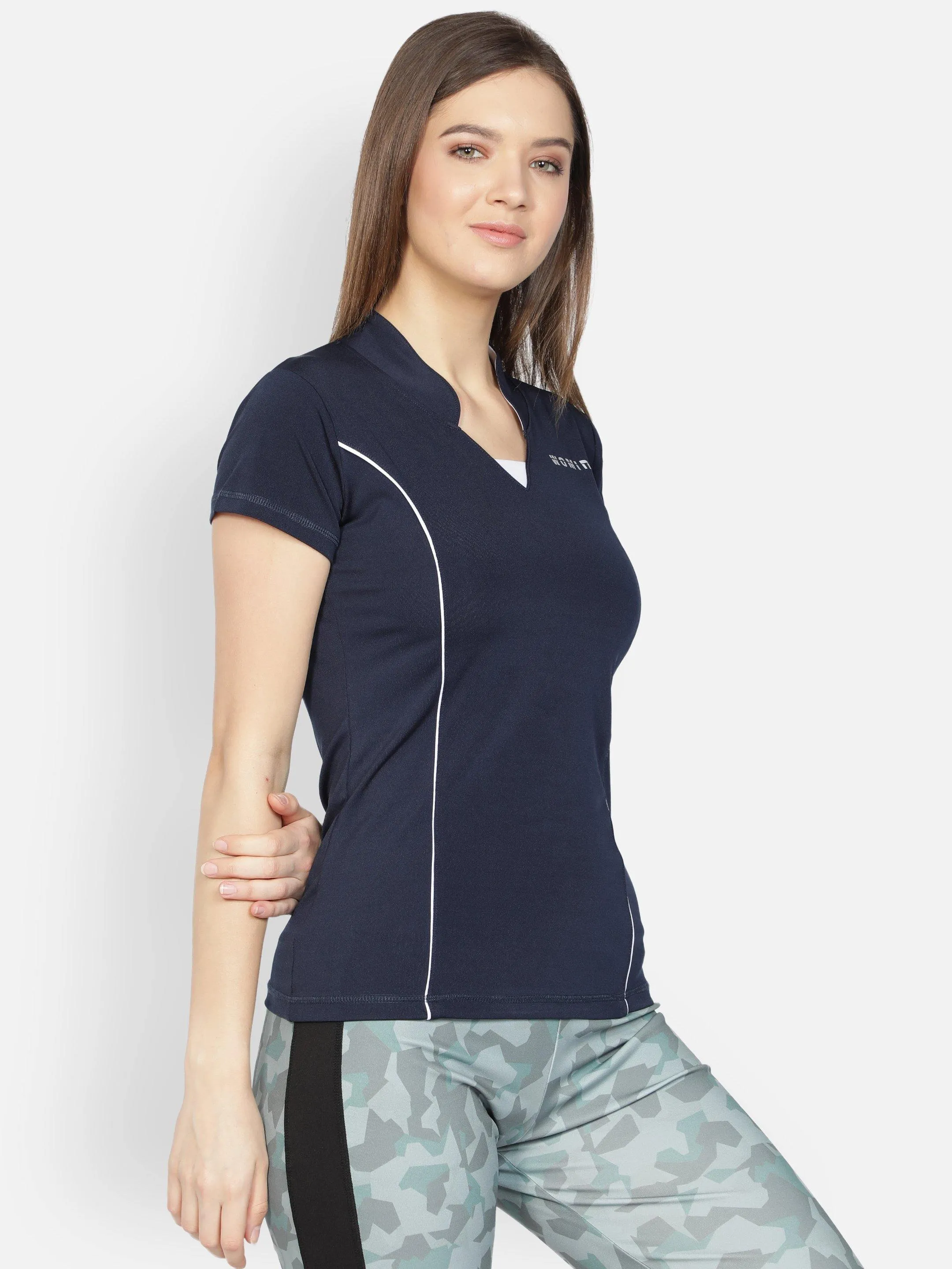 Women's Navy Stretchable Active Tshirt