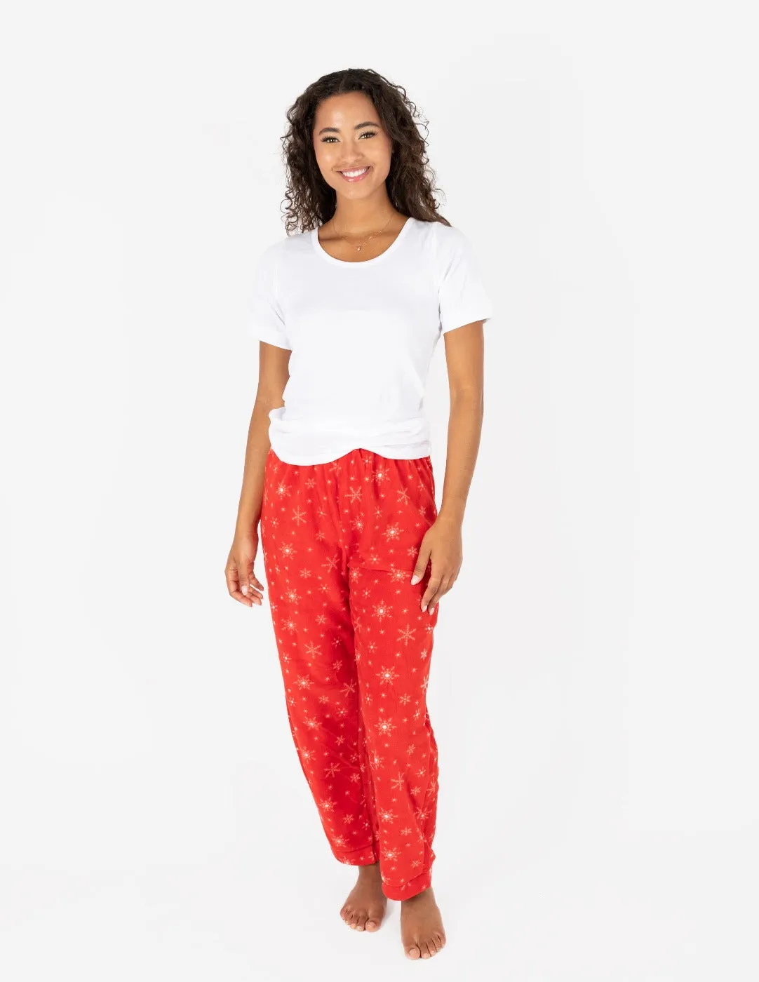 Women's White Snowflake Fleece Pants