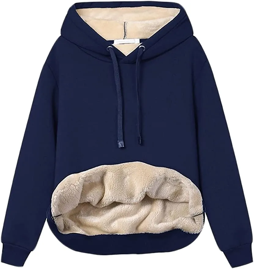 Women's Winter Warm Sherpa Fleece Lined Hooded Sweatshirts Pullover Tops  -  Made to Fit the Curvy Girl