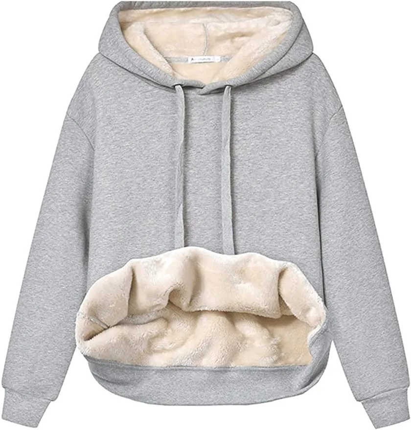 Women's Winter Warm Sherpa Fleece Lined Hooded Sweatshirts Pullover Tops  -  Made to Fit the Curvy Girl